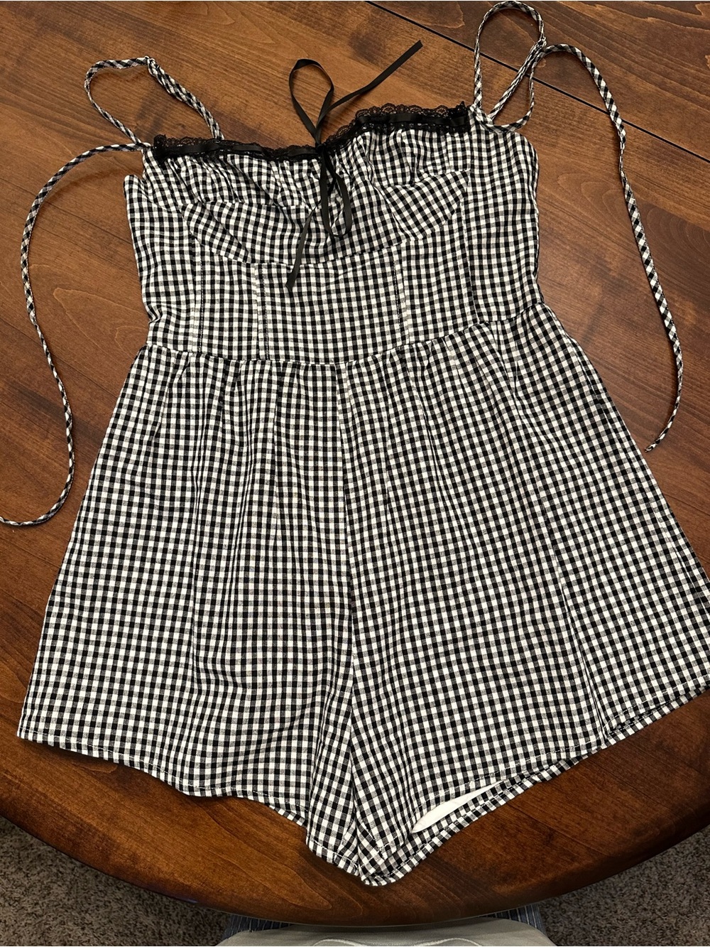 Princess Polly Black & White Gingham Romper with Lace Trim